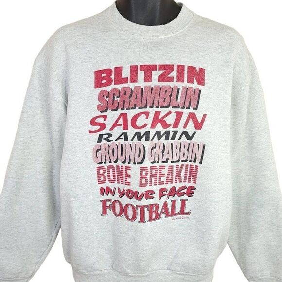 Football Sweatshirt Vintage 90s Blitzin In Your Face Made In USA Mens Size Large - Picture 1 of 6